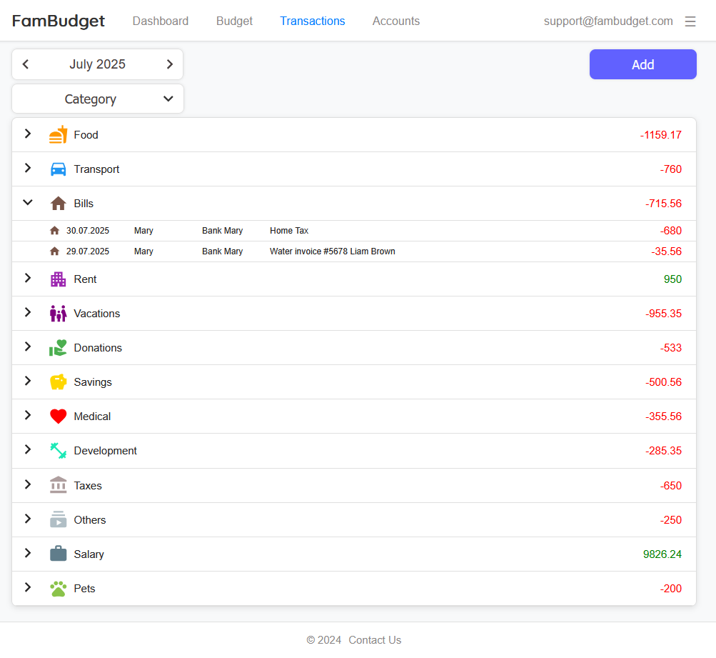 FamBudget - Grouping transactions by category